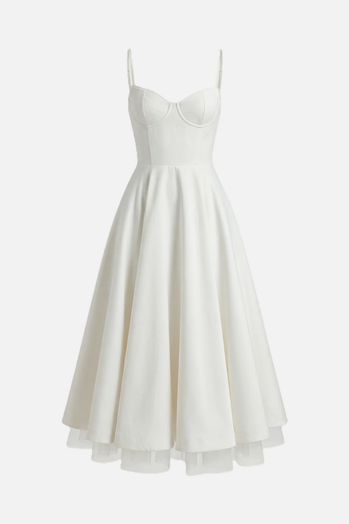 Womens Midi Dress Bustier Sweetheart Neckline Full Circle Tulle Hem