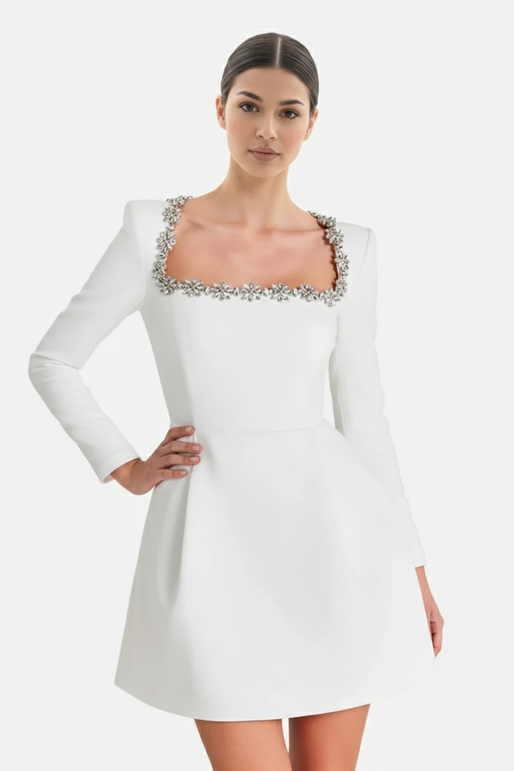Womens Cocktail Dress Velvet Floral Embellished Long Sleeve