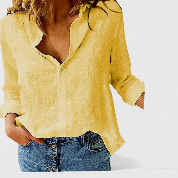 Womens Linen Blouse Button-Down Casual Fit
