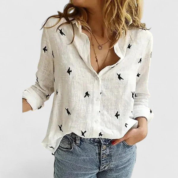 Womens Linen Blouse Button-Down Casual Fit