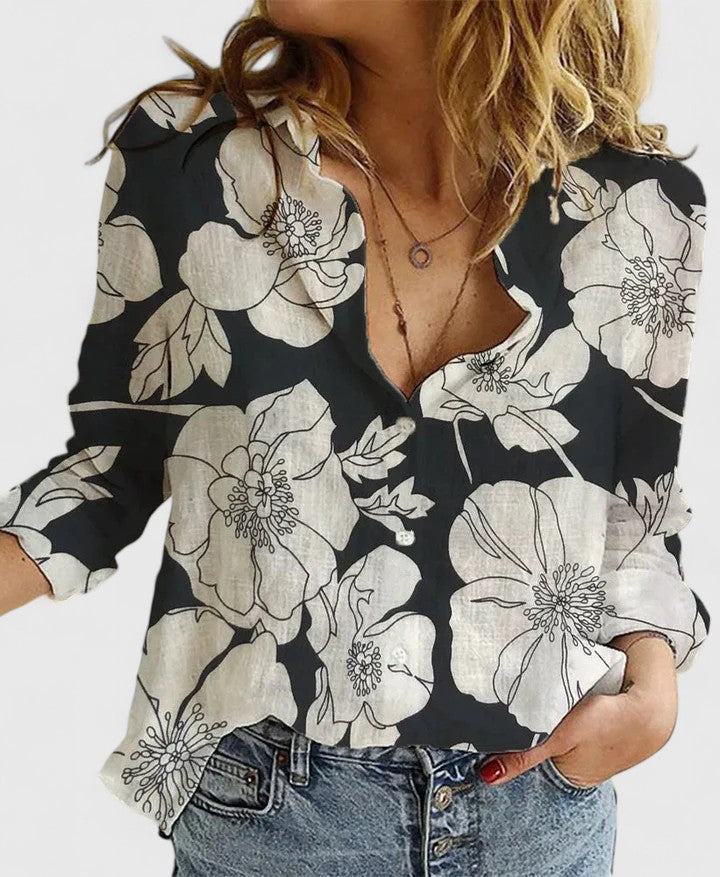 Womens Linen Blouse Button-Down Casual Fit