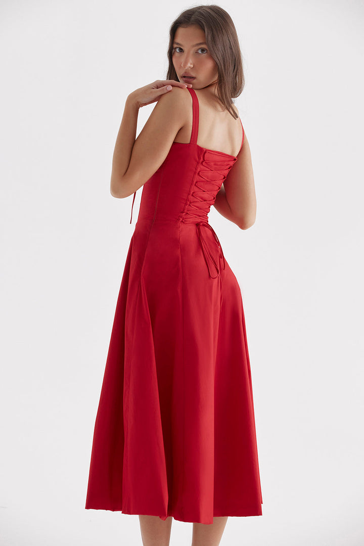 Womens Midi Dress Corset Bustier A-Line Style