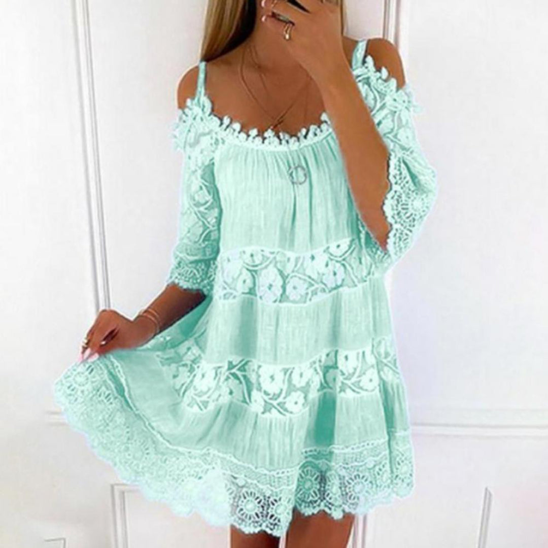 Womens Mini Dress Crochet Cold Shoulder Summer Style - Clovrio