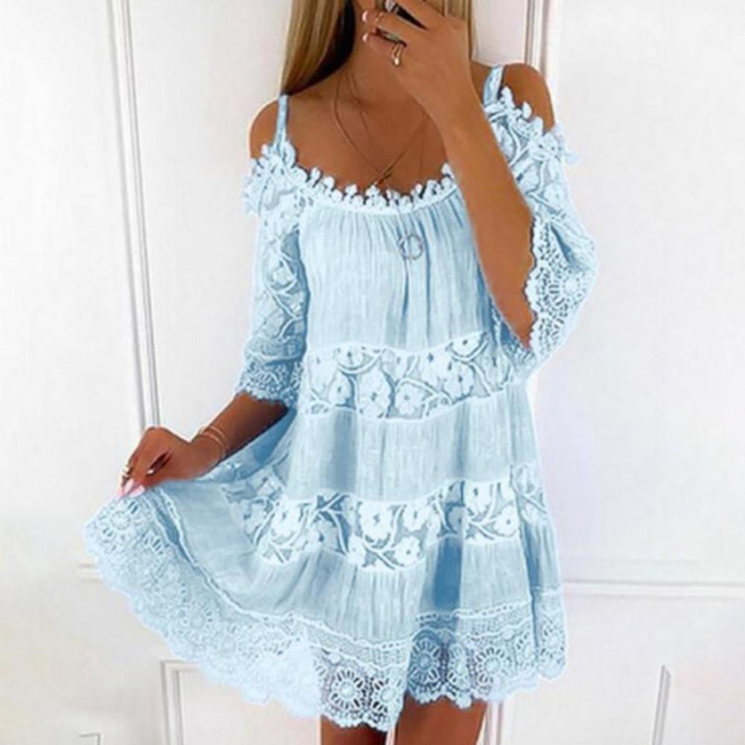Womens Mini Dress Crochet Cold Shoulder Summer Style