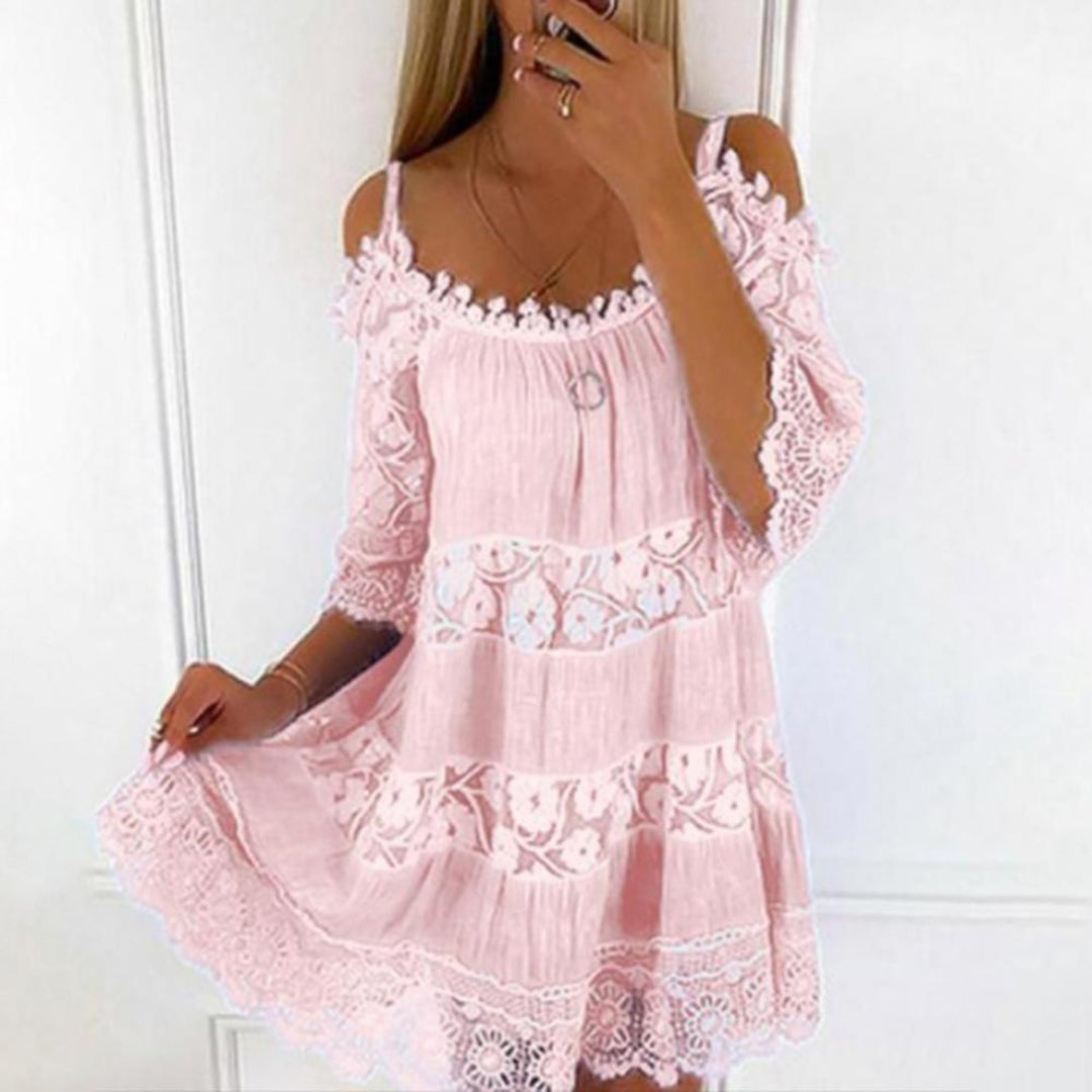 Womens Mini Dress Crochet Cold Shoulder Summer Style