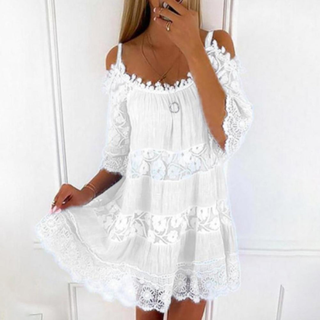 Womens Mini Dress Crochet Cold Shoulder Summer Style