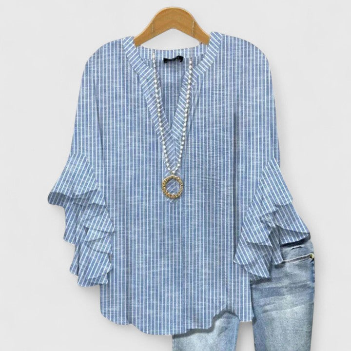 Womens Casual Top with Ruffle Sleeves Patterned