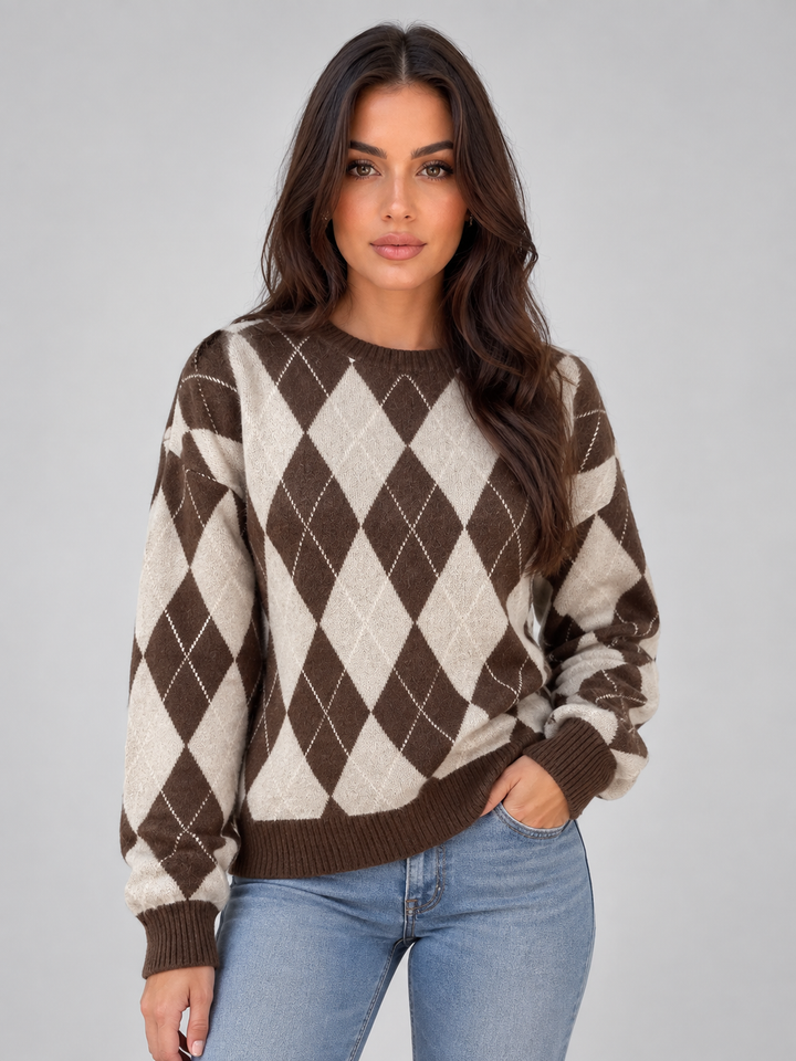 Women's Classic Knit Crew Neck Argyle Jumper