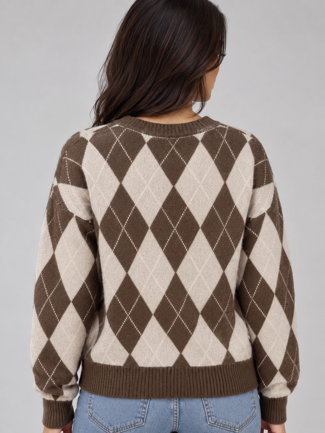 Women's Classic Knit Crew Neck Argyle Jumper