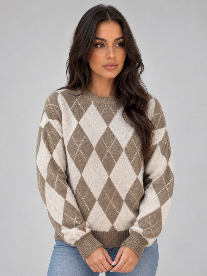 Women's Classic Knit Crew Neck Argyle Jumper