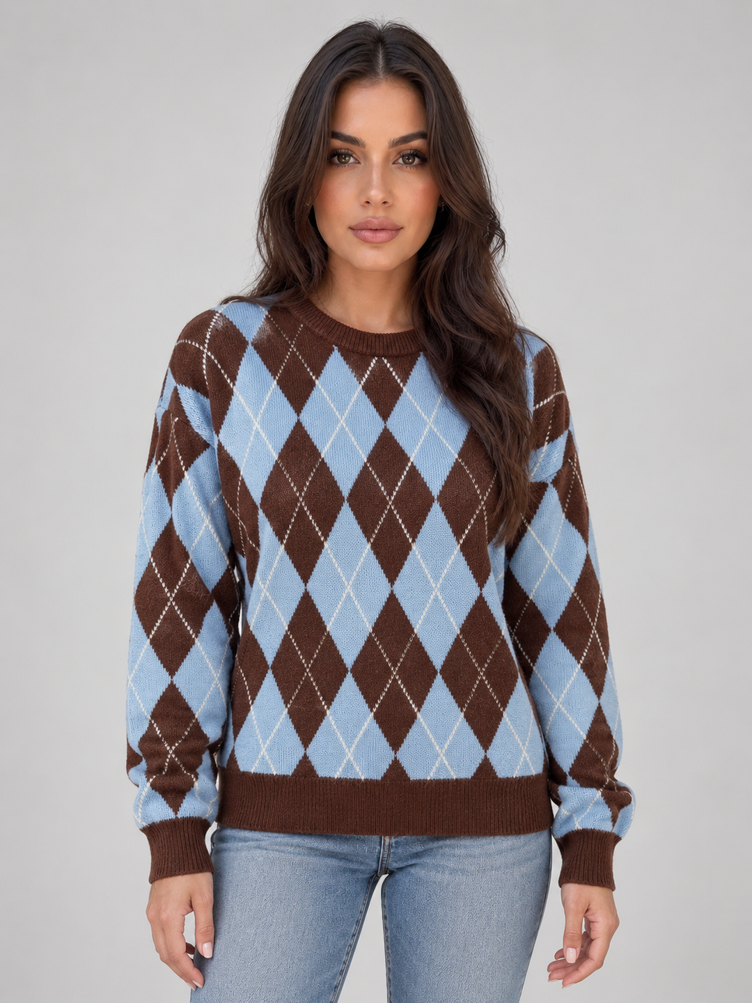 Women's Classic Knit Crew Neck Argyle Jumper
