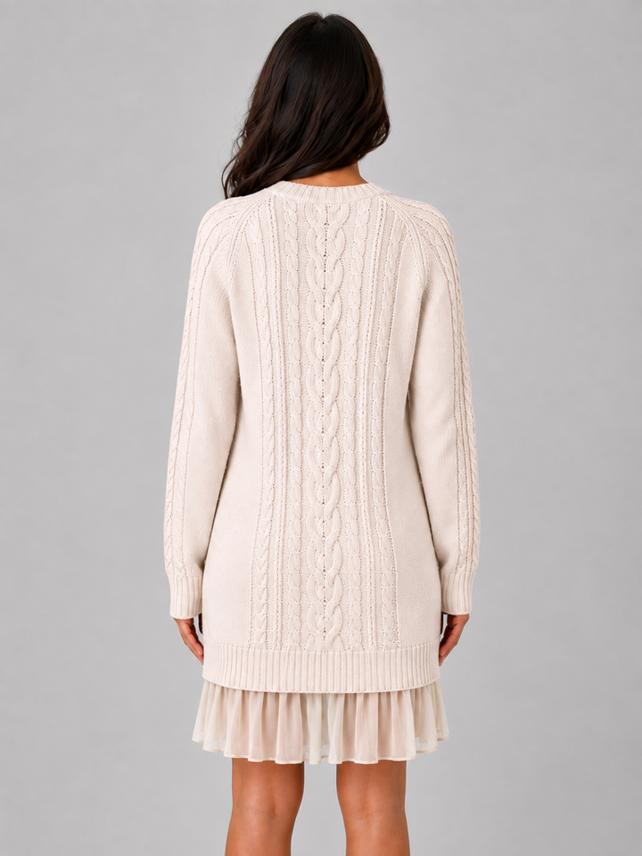 Women's Classic Cable Knit Mini Dress with Pleated Hem
