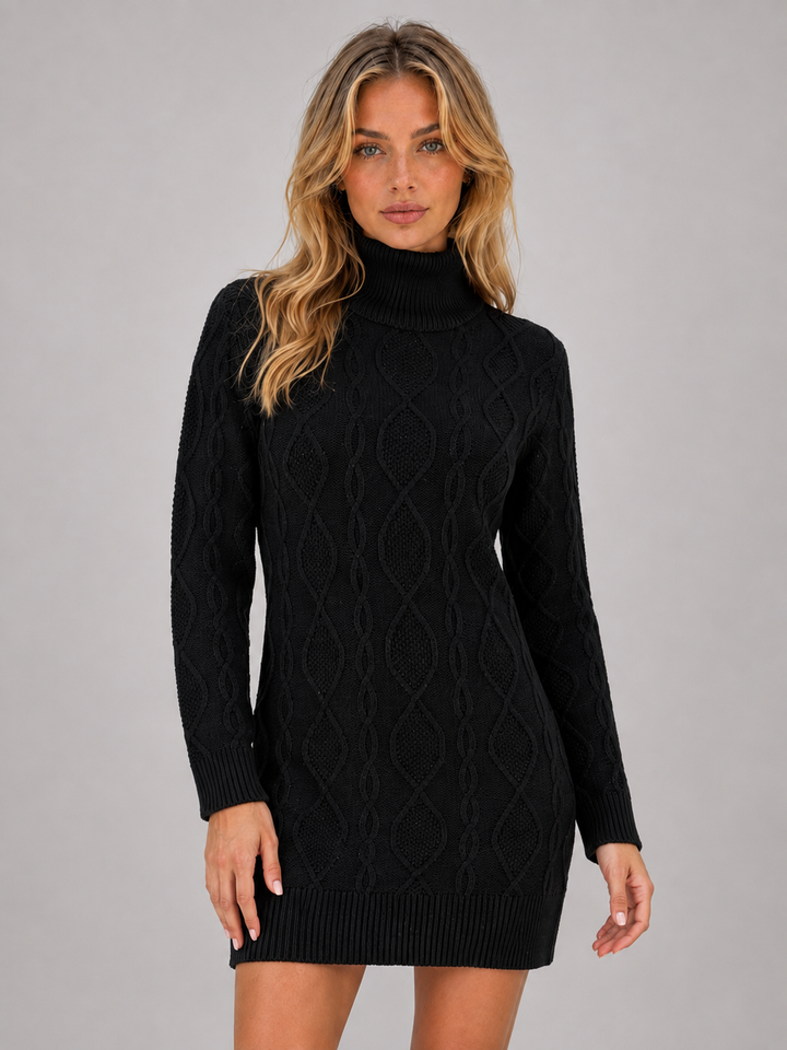 Women's Classic Cable Knit Roll Neck Mini Dress