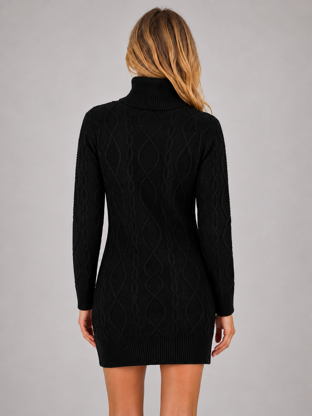 Women's Classic Cable Knit Roll Neck Mini Dress