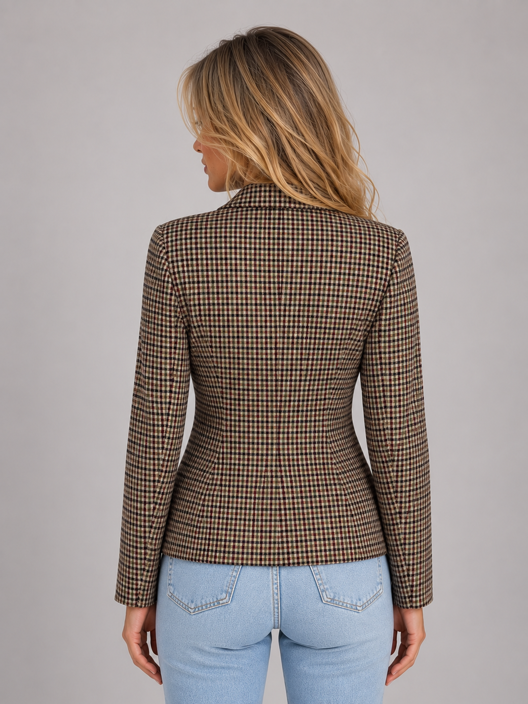 Women's Tailored Checked Double Breasted Blazer Jacket