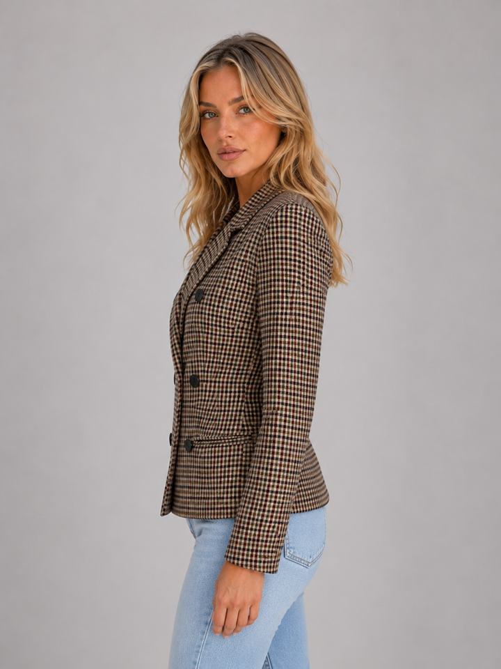 Women's Tailored Checked Double Breasted Blazer Jacket