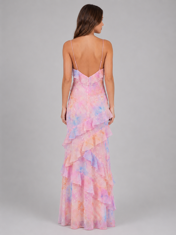 Women's Elegant Chiffon Ruffle Maxi Dress