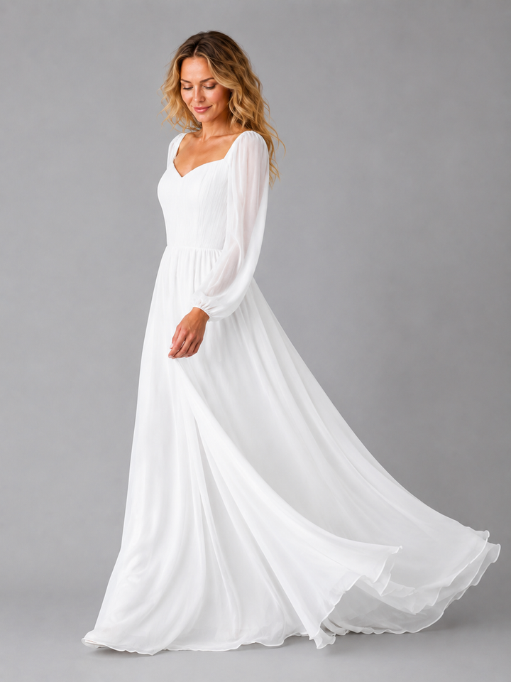 Women's Elegant Chiffon Long Sleeve Maxi Dress