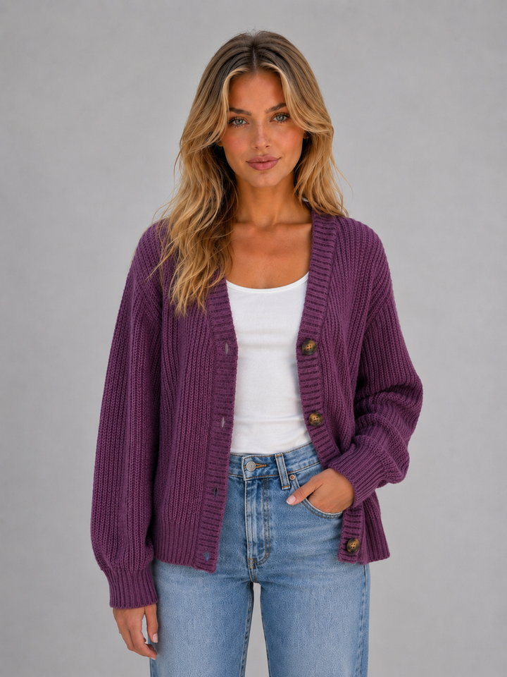 Women's Casual Ribbed Knit Button Front Cardigan