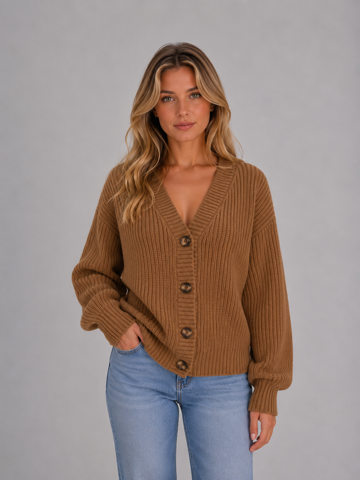 Women's Casual Ribbed Knit Button Front Cardigan