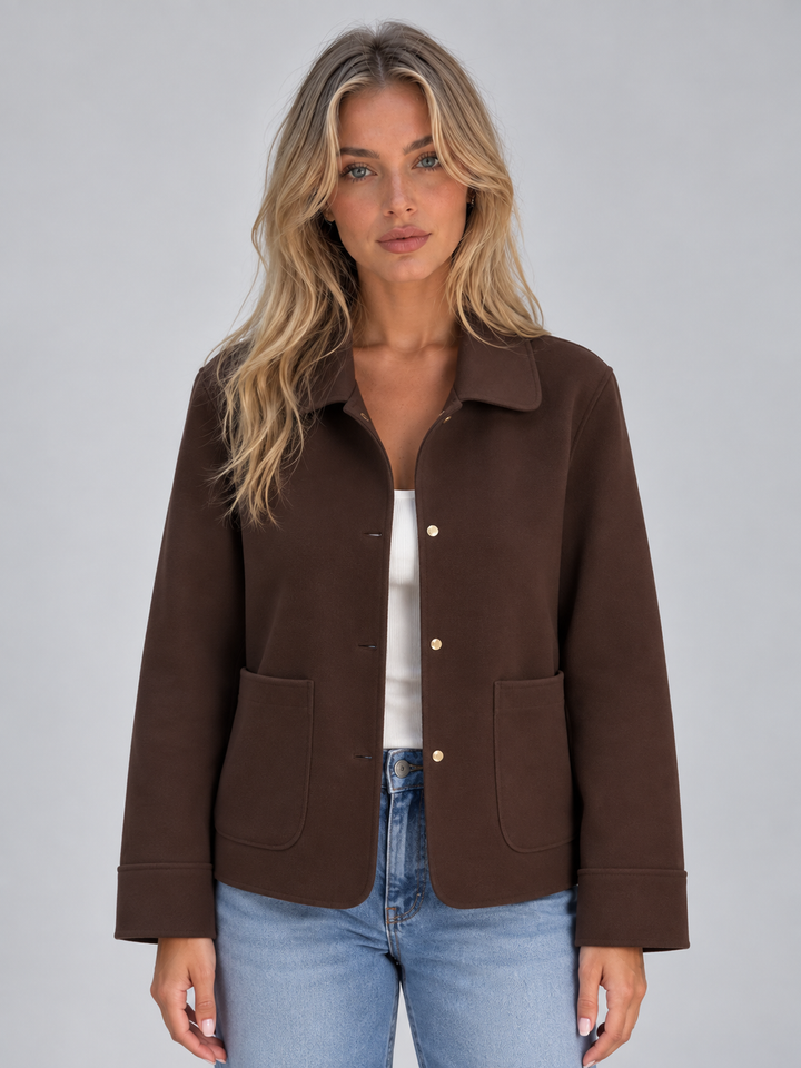 Women's Casual Cotton Collared Button-Up Overshirt Jacket