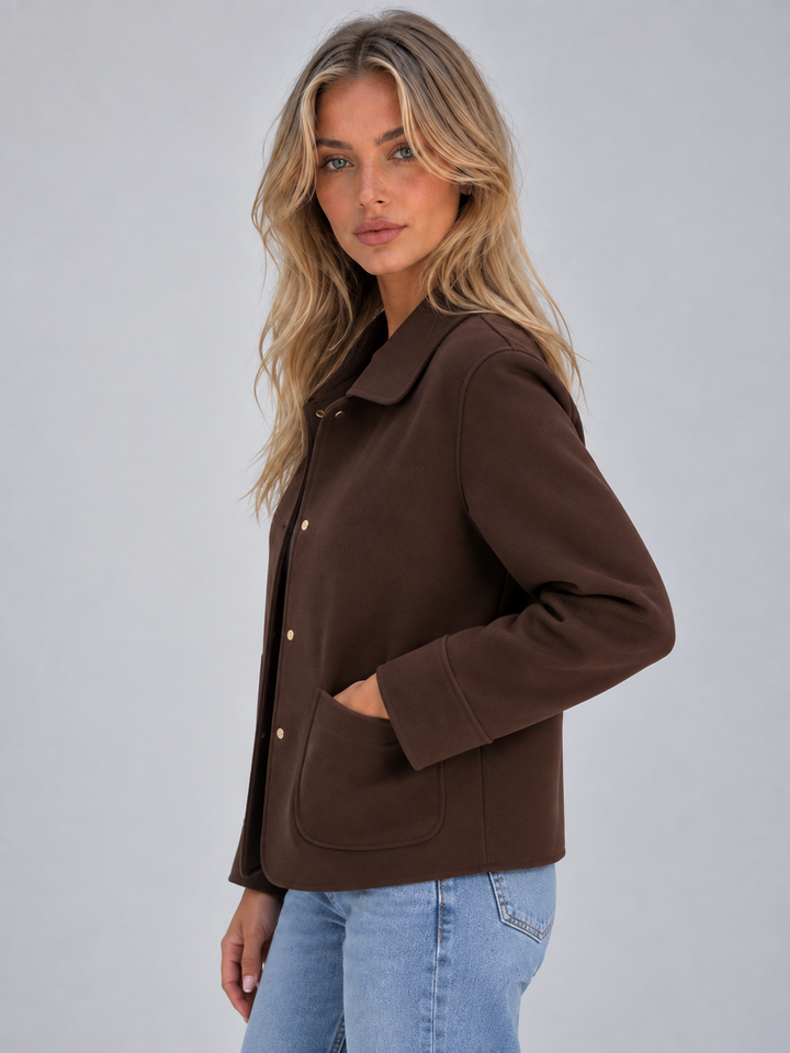 Women's Casual Cotton Collared Button-Up Overshirt Jacket