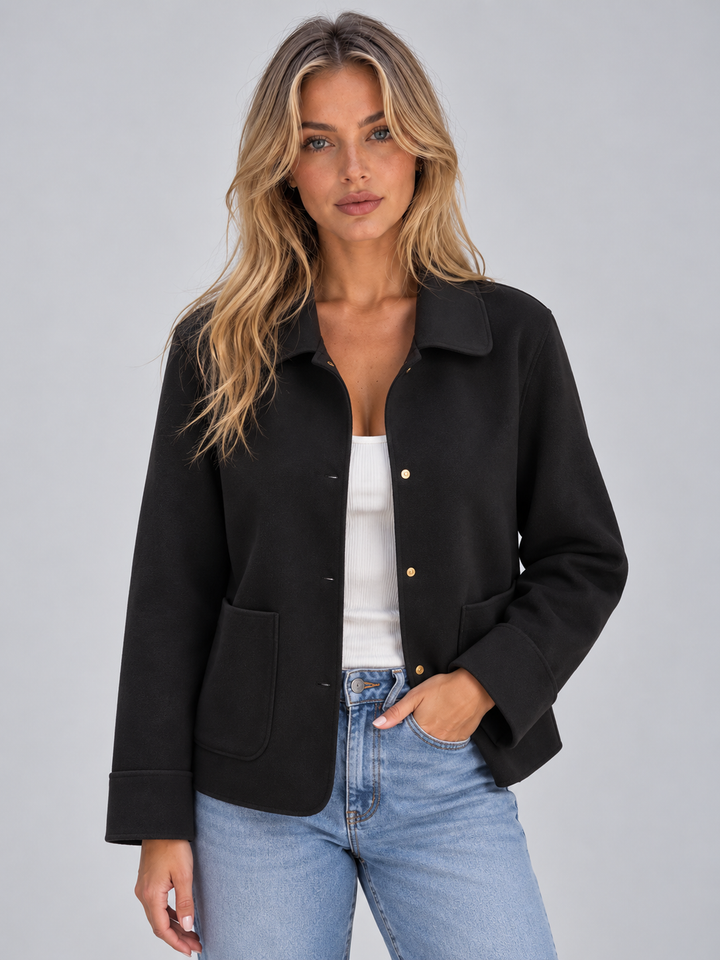 Women's Casual Cotton Collared Button-Up Overshirt Jacket