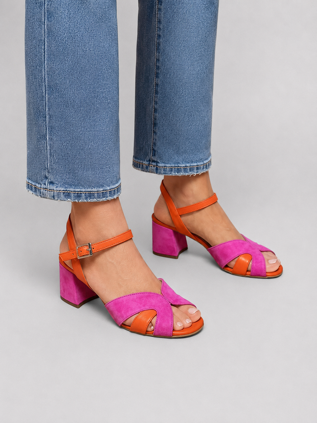 Women's Casual Cushioned Block Heel Colour Block Sandals in Pink