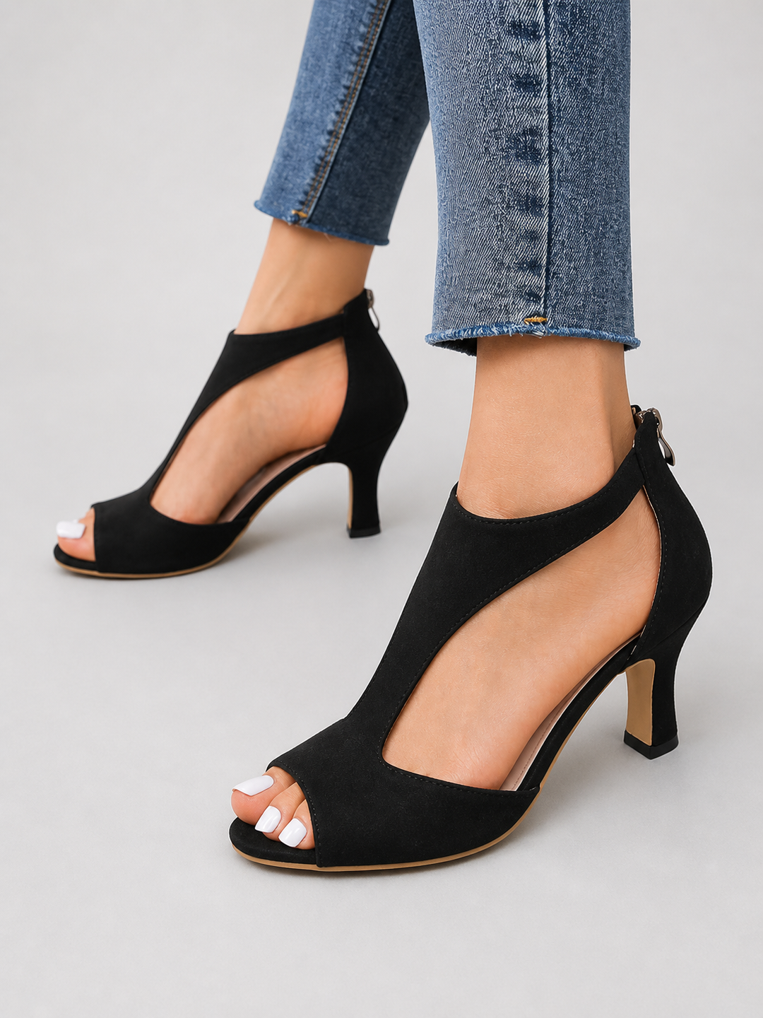Women's Elegant Soft Suede Open-Toe Heels