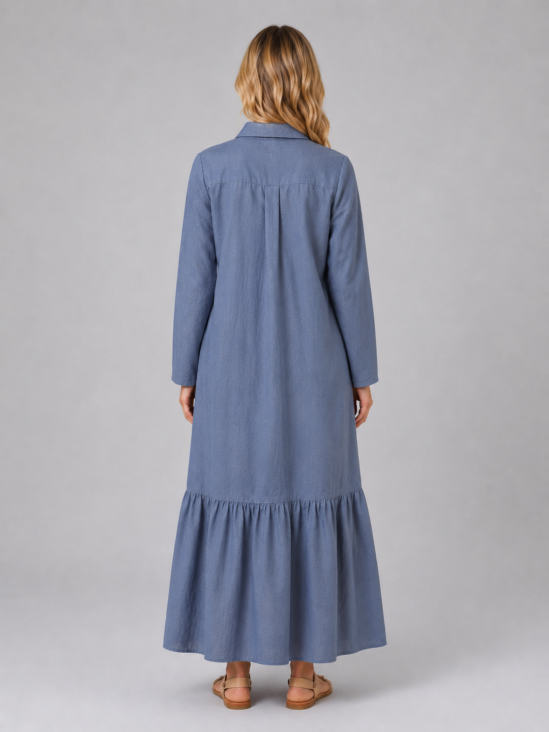 Women's Casual Cotton Blend Tiered Maxi Shirt Dress