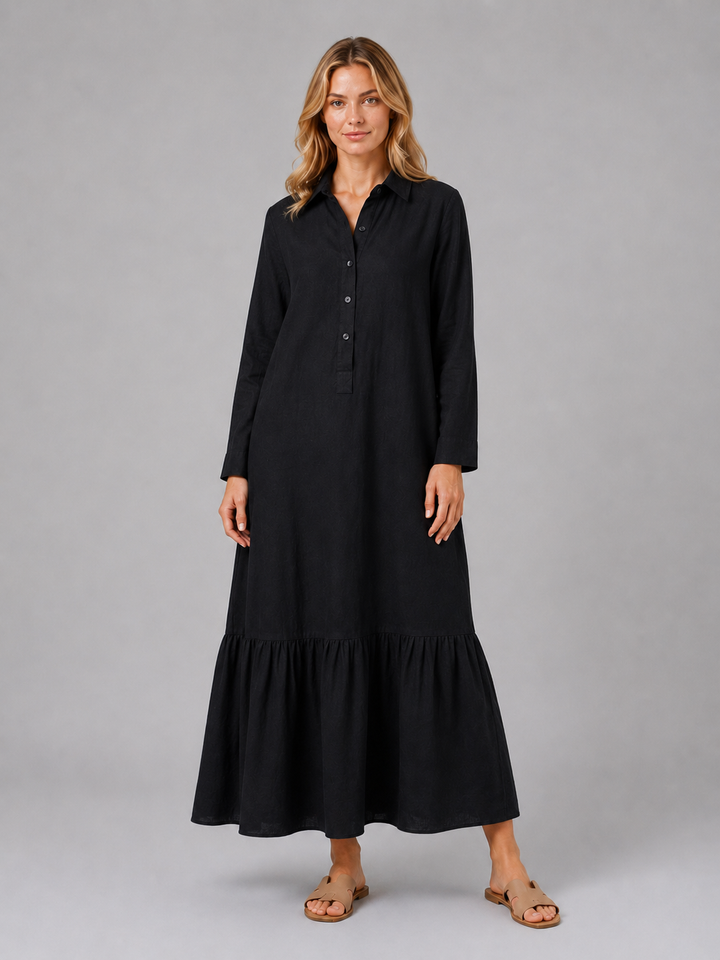 Women's Casual Cotton Blend Tiered Maxi Shirt Dress