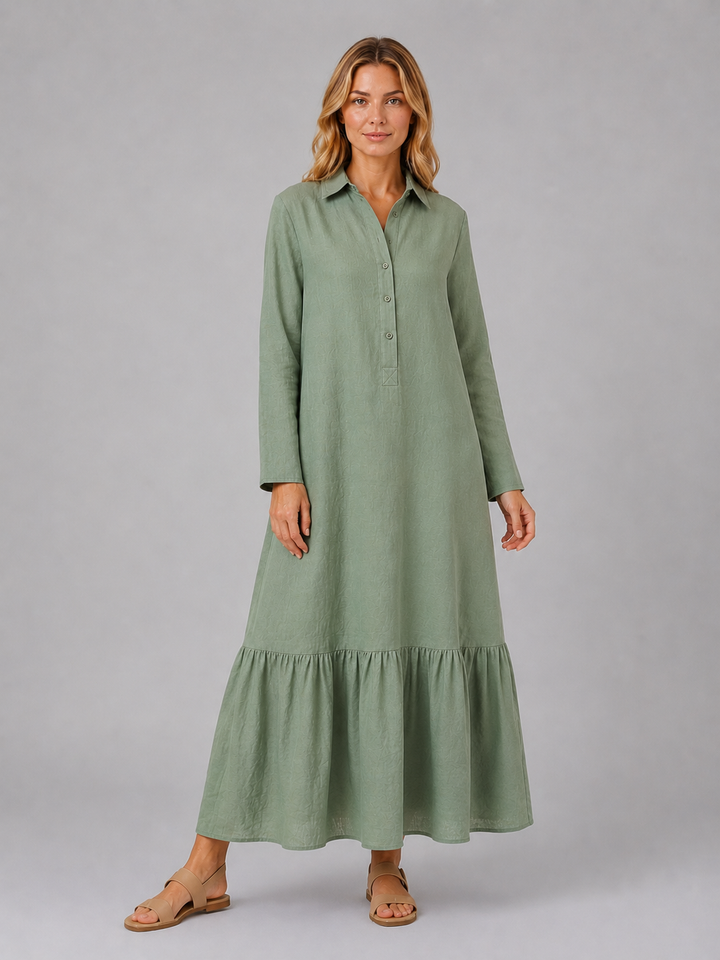 Women's Casual Cotton Blend Tiered Maxi Shirt Dress