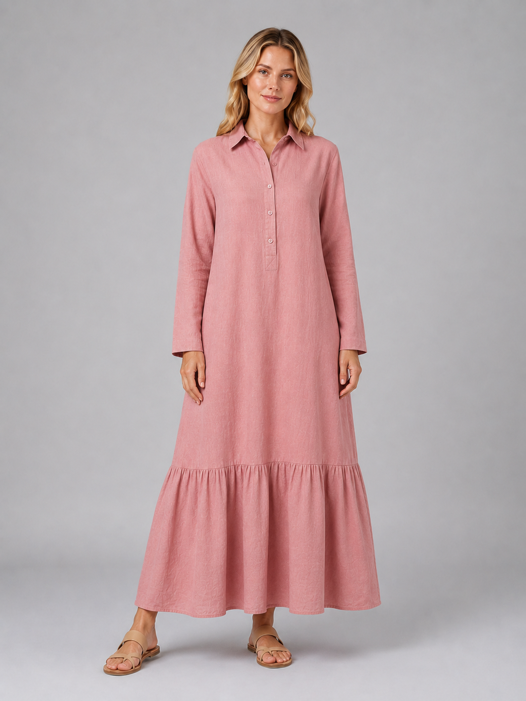 Women's Casual Cotton Blend Tiered Maxi Shirt Dress