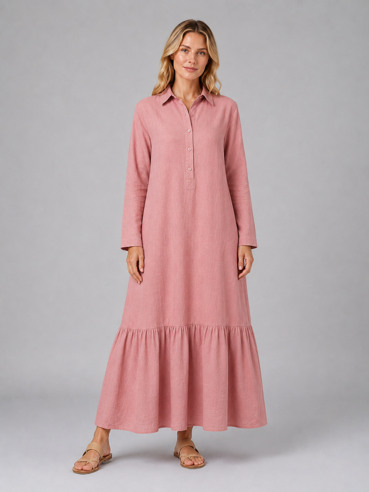 Women's Casual Cotton Blend Tiered Maxi Shirt Dress