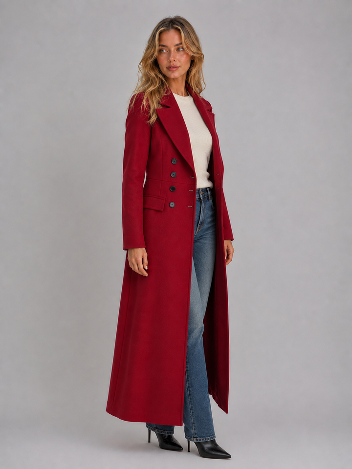 Women's Classic Wool Blend Tailored Double Breasted Maxi Coat
