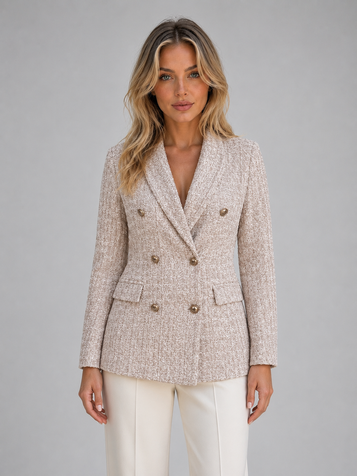 Women's Tailored Tweed Double Breasted Blazer Jacket