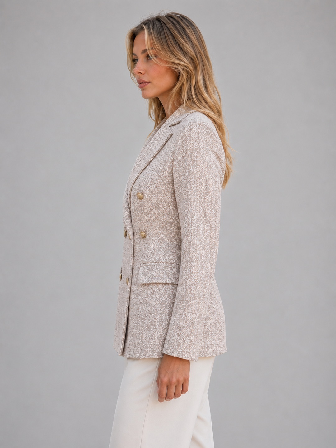 Women's Tailored Tweed Double Breasted Blazer Jacket
