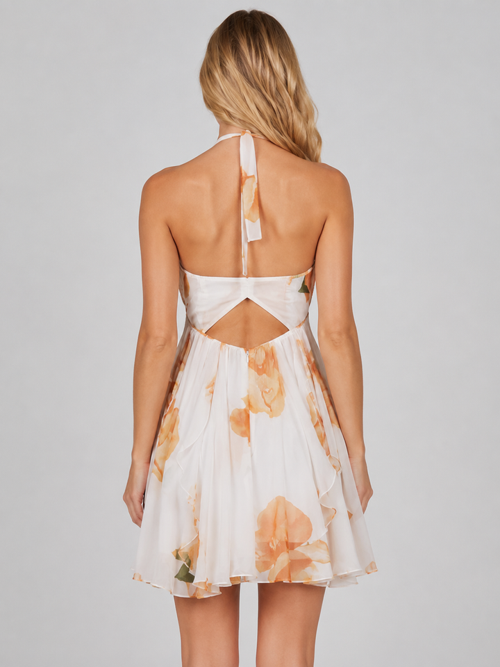 Women's Elegant Floral Chiffon Halter Mini Dress