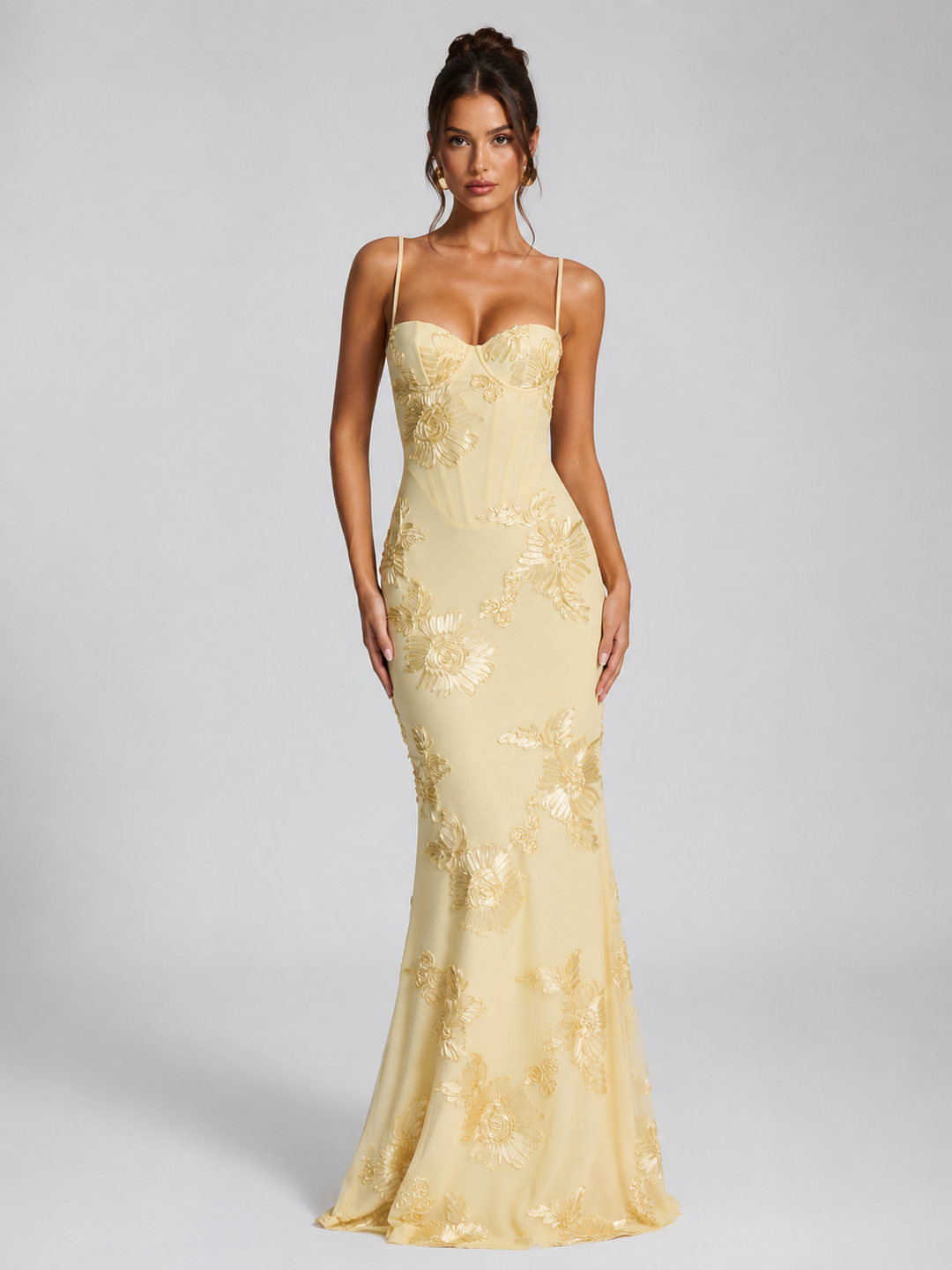 Women's Elegant Floral Corset Maxi Dress with Sculpted Silhouette