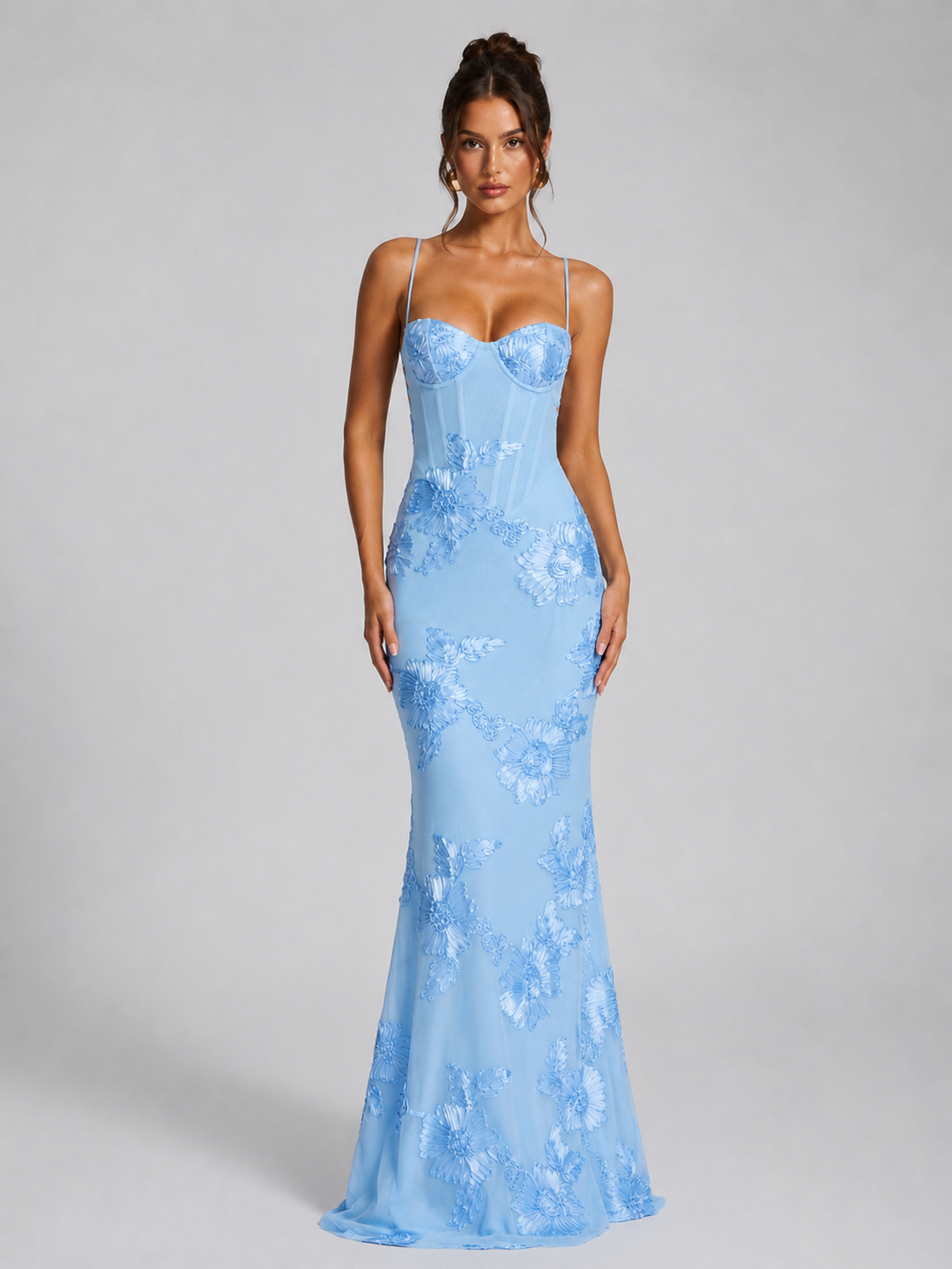 Women's Elegant Floral Corset Maxi Dress with Sculpted Silhouette