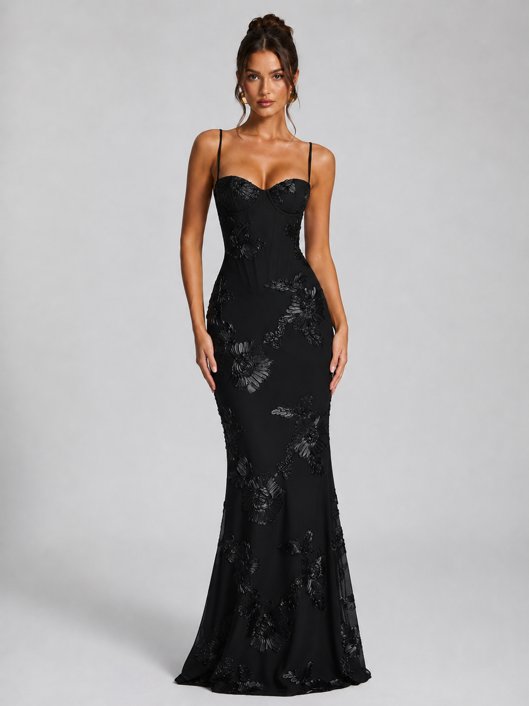 Women's Elegant Floral Corset Maxi Dress with Sculpted Silhouette