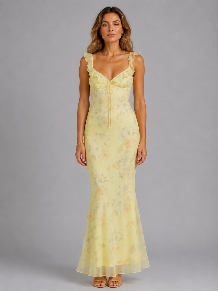 Women's Casual Floral Ruffle Strap Maxi Dress