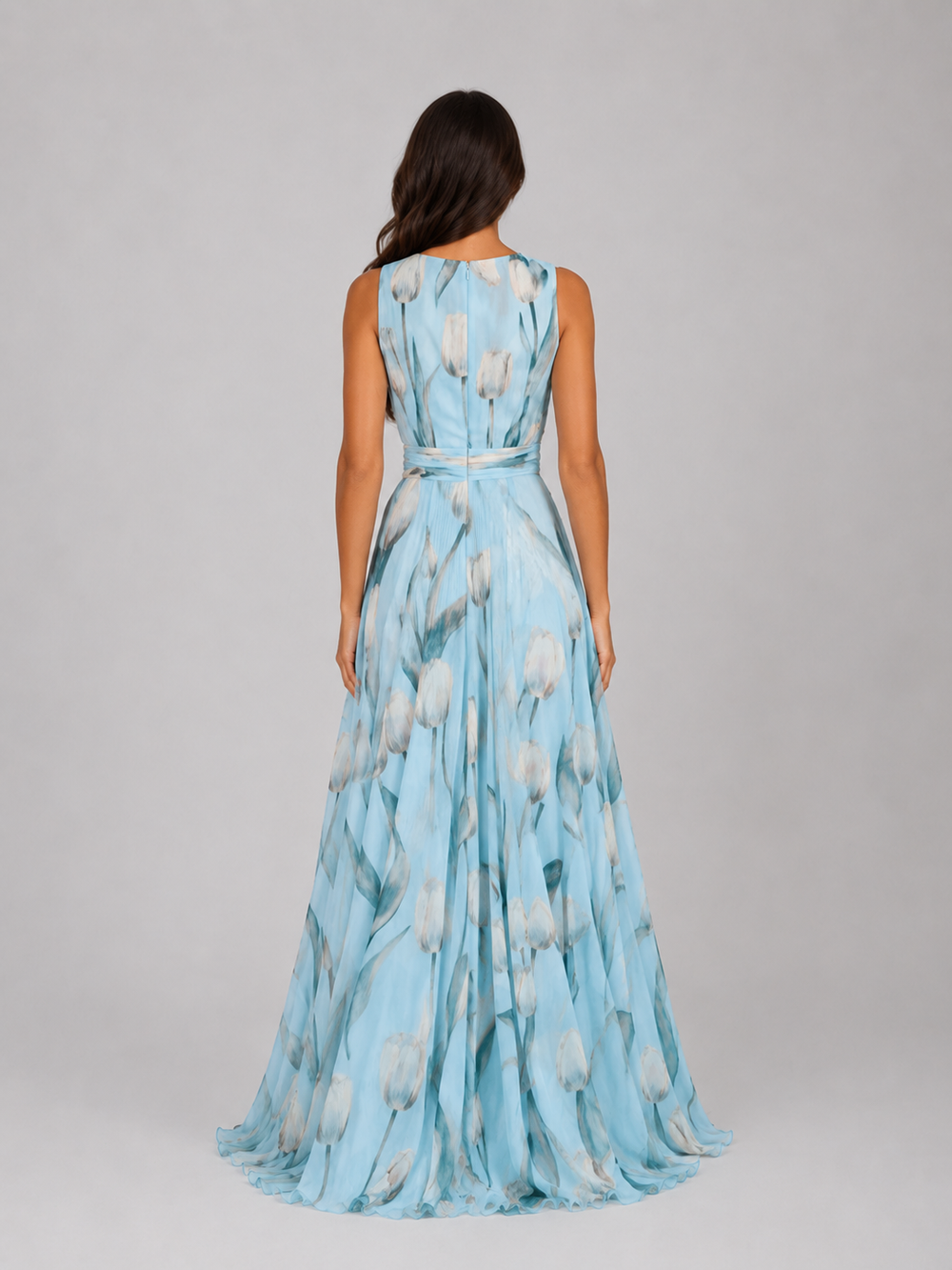 Women's Elegant Floral V-Neck Maxi Dress with Cinched Waist