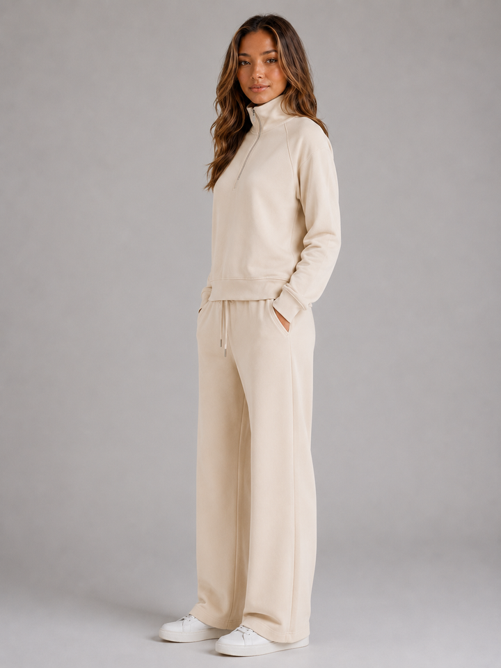 Women's Casual Cotton Blend Half Zip Lounge Set