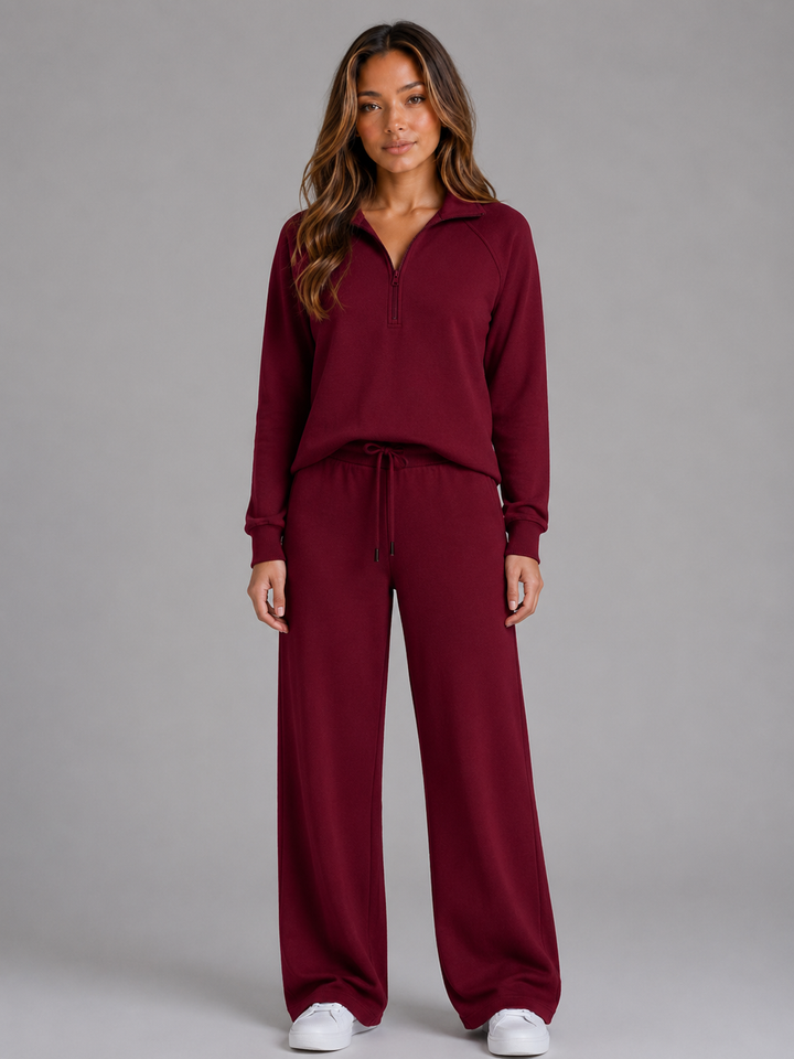 Women's Casual Cotton Blend Half Zip Lounge Set