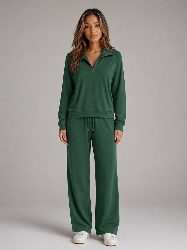 Women's Casual Cotton Blend Half Zip Lounge Set