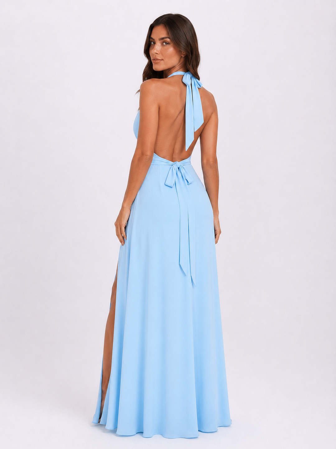Women's Elegant Halterneck Maxi Dress with Side Split