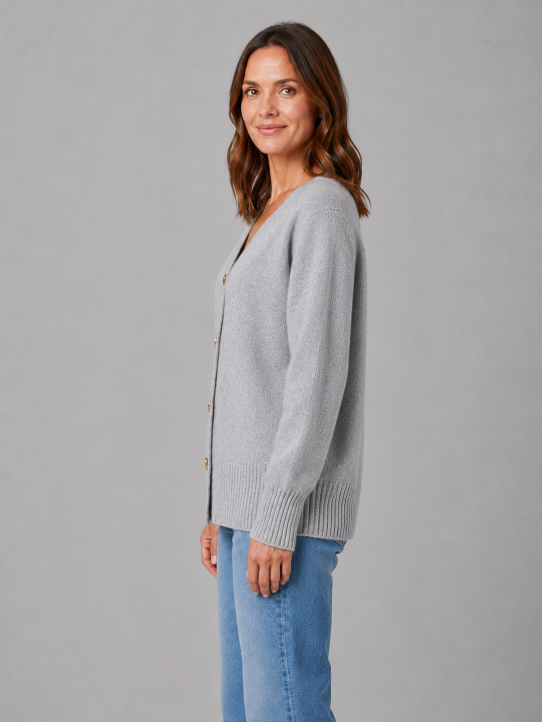 Women's Classic Soft Knit V-Neck Cardigan with Heart Buttons