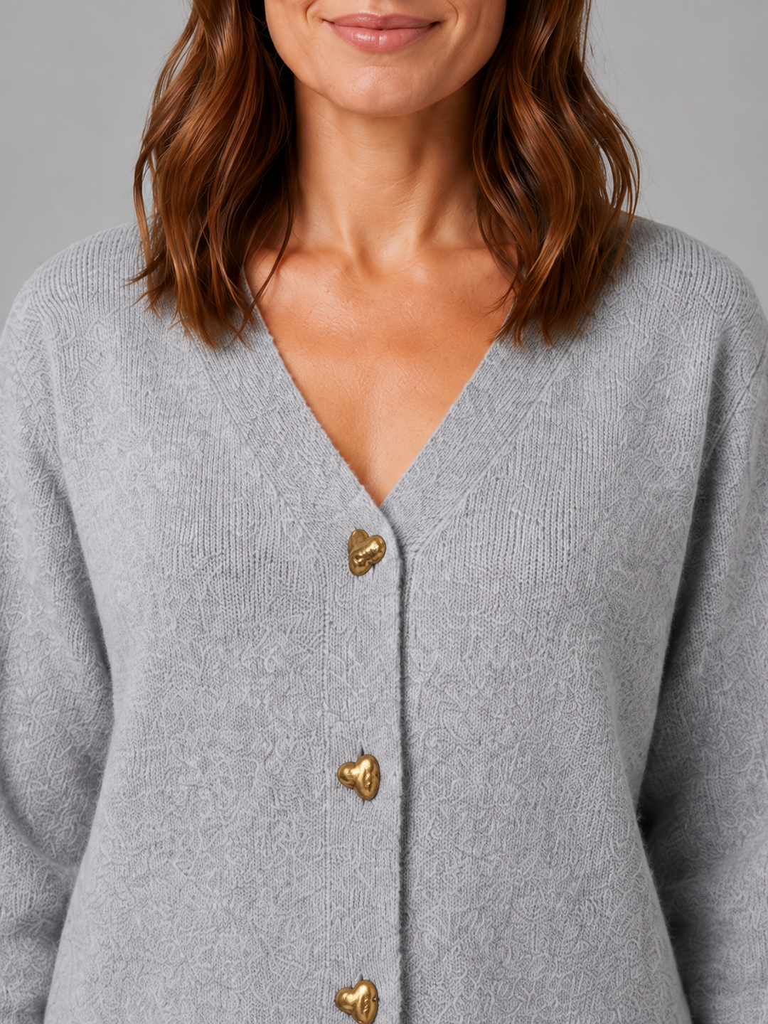 Women's Classic Soft Knit V-Neck Cardigan with Heart Buttons
