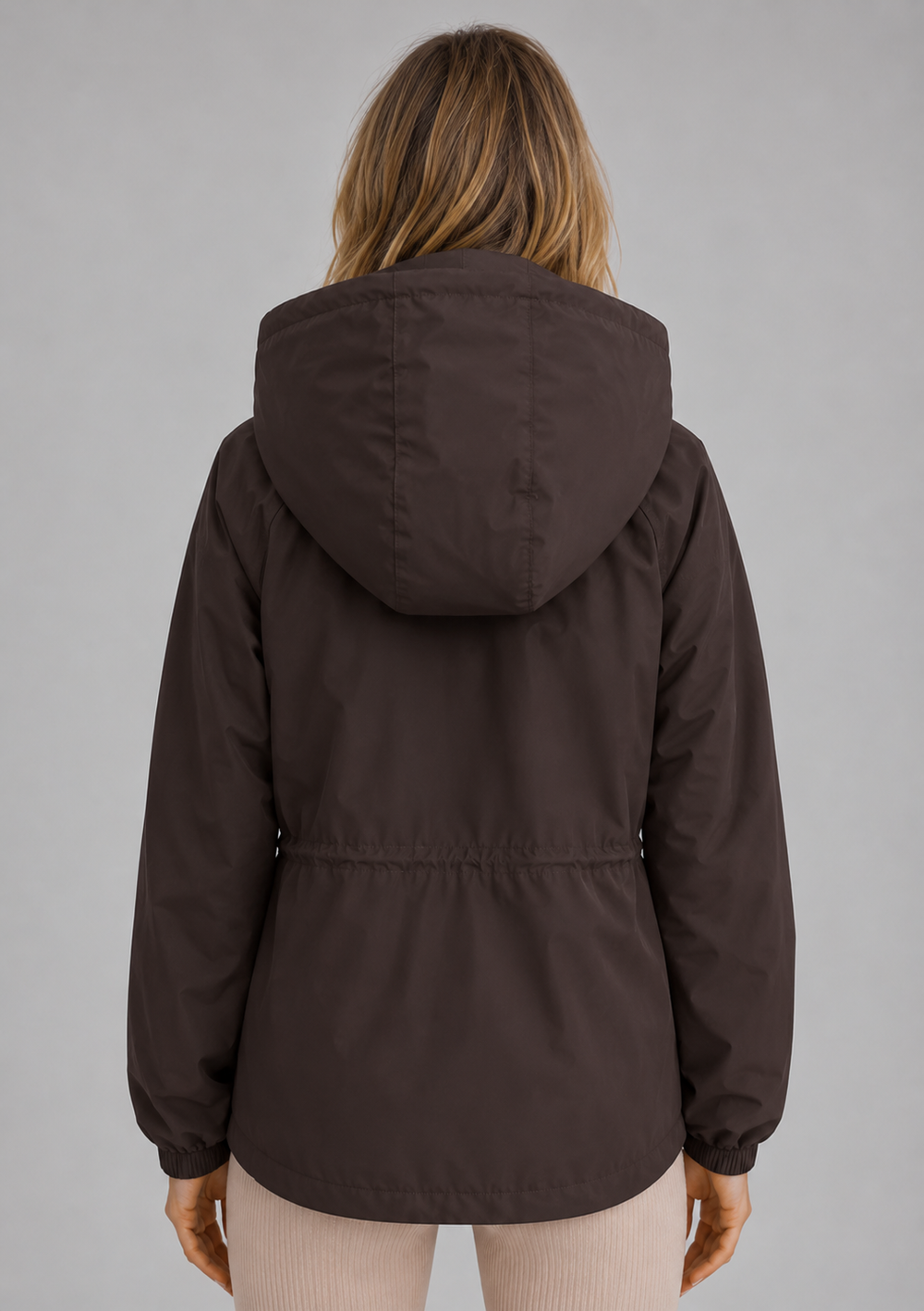 Women's Casual Hooded Water-Resistant Rain Jacket with Drawstring